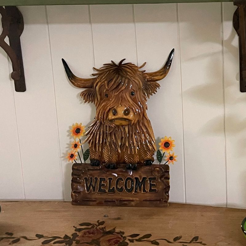 Highland Cow Welcome Metal Wall Art