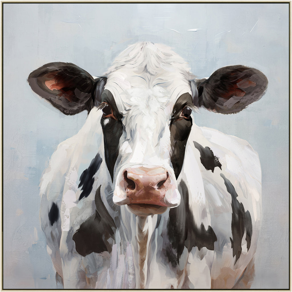 Moo La La Cow Framed Canvas Painting Wall Art