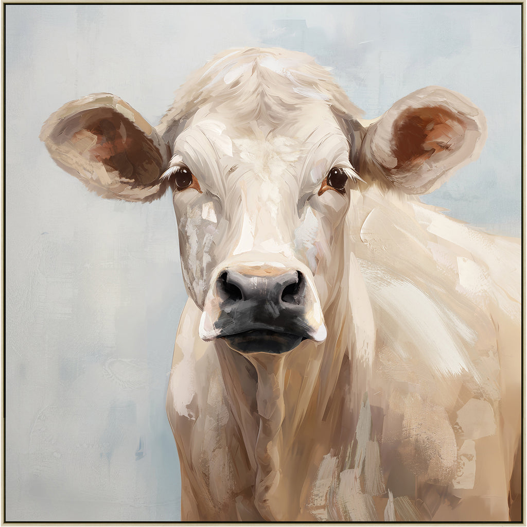 Moo Dern Cow Framed Canvas Painting Wall Art