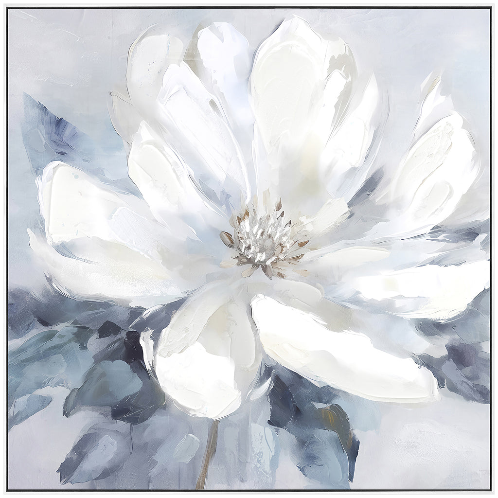 Bloomin Beauty White Flower Framed Canvas Painting Wall Art