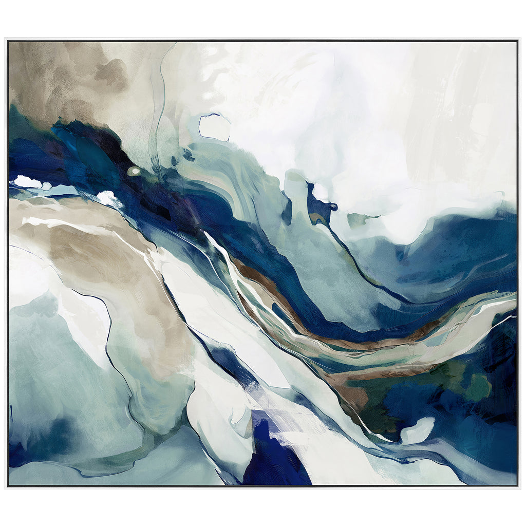 Abstract Blue Marbelous Framed Canvas Painting