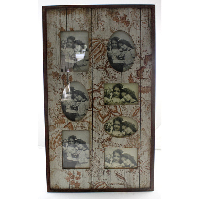 Rustic Wood Antique Floral 7 Picture Frame