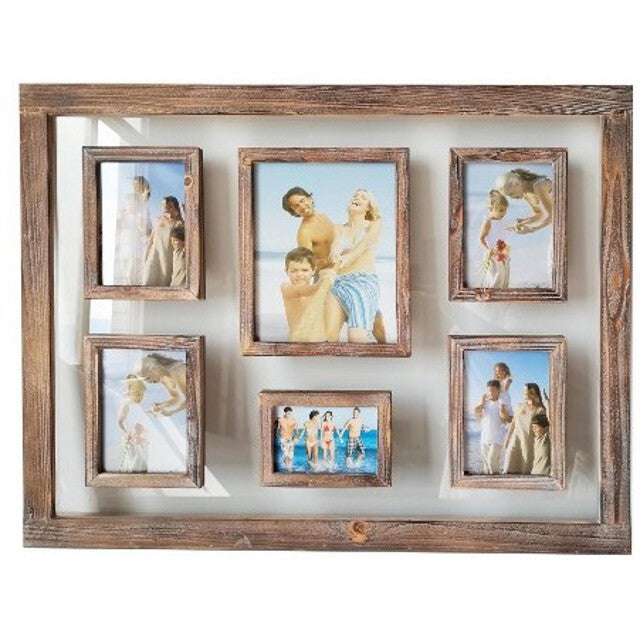 Natural Wood Glass 6 Multi Hanging Picture Frame
