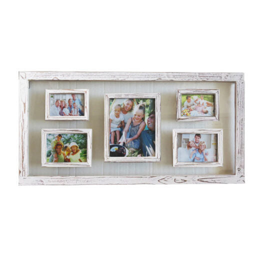 White Wood Glass 5 Multi Hanging Photo Frame