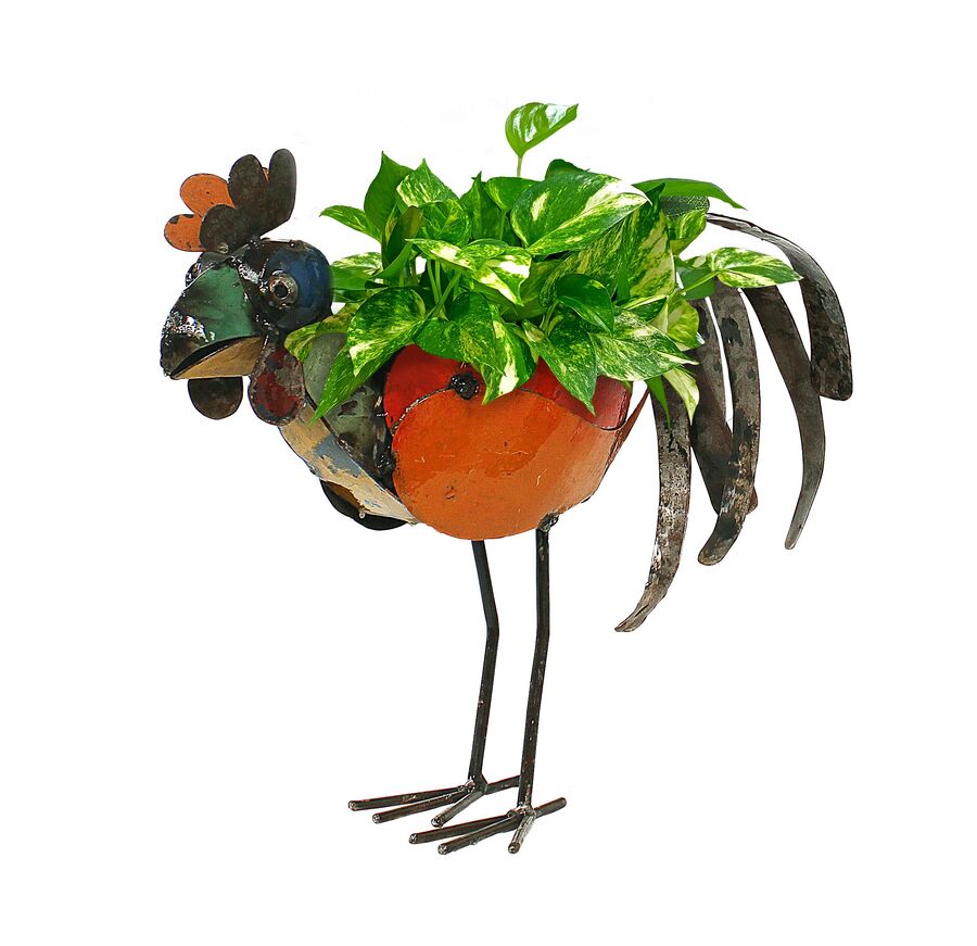 EEIEEIO Barnyard Rooster Planter Metal Garden Art