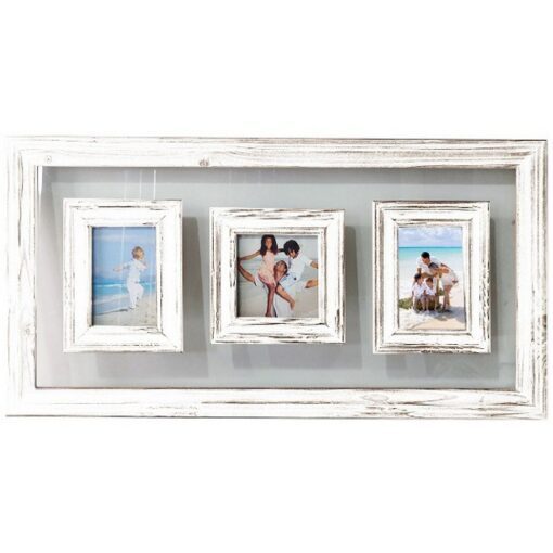 White Wood Glass 3 Multi Hanging Photo Frame