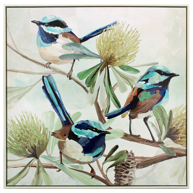 Fairy Wren Trio Canvas Oil Painting Wall Art