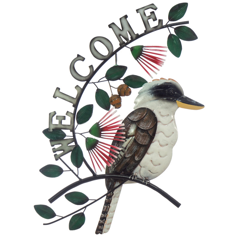 Kookaburra Welcome Gumnut Flowers Metal Wall Art