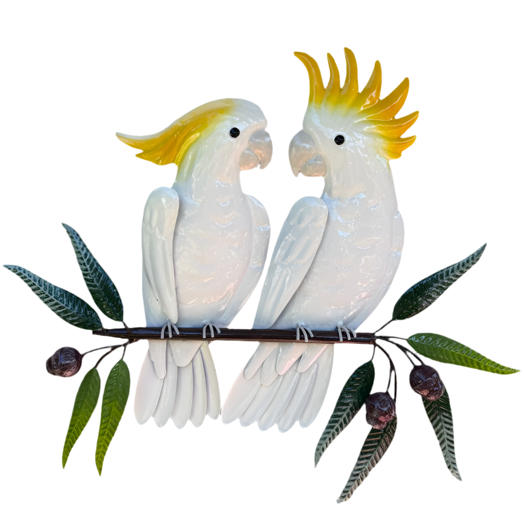 White Cockatoo Duo Metal Wall Art