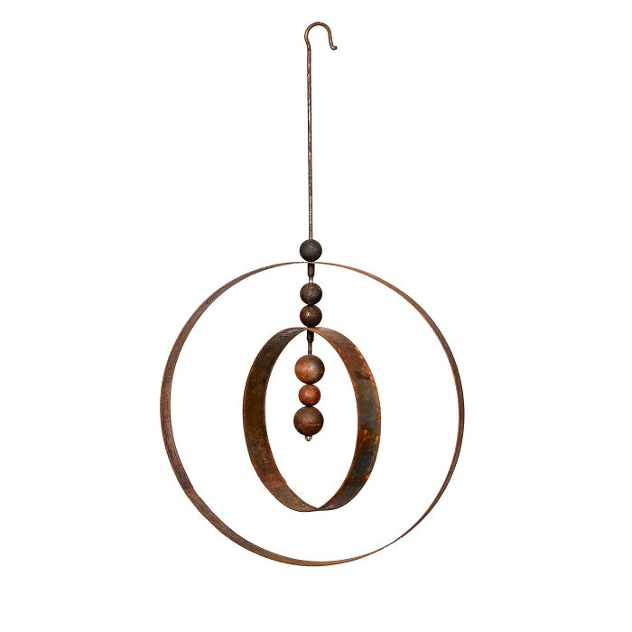 Rustic Orb Hanging Wind Spinner Metal Garden Art