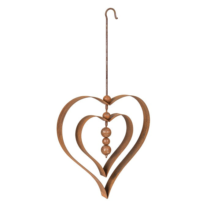 Rustic Heart Hanging Wind Spinner Metal Garden Art