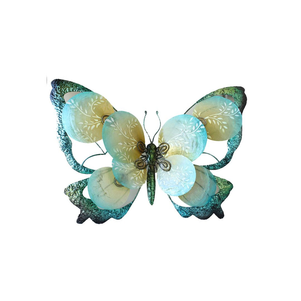 Blue Capiz Disc Butterfly Metal Wall Art
