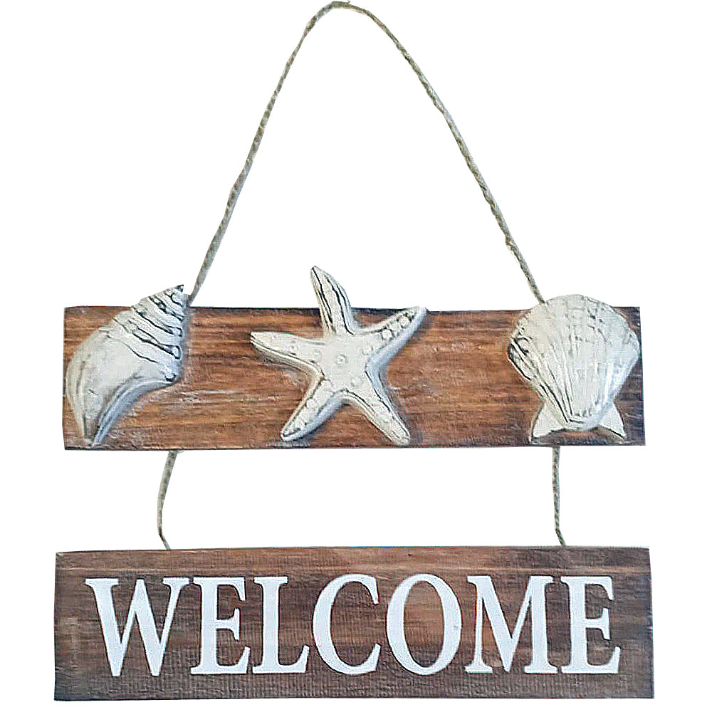 Shell Welcome Wood Hanging Inspirational Sign