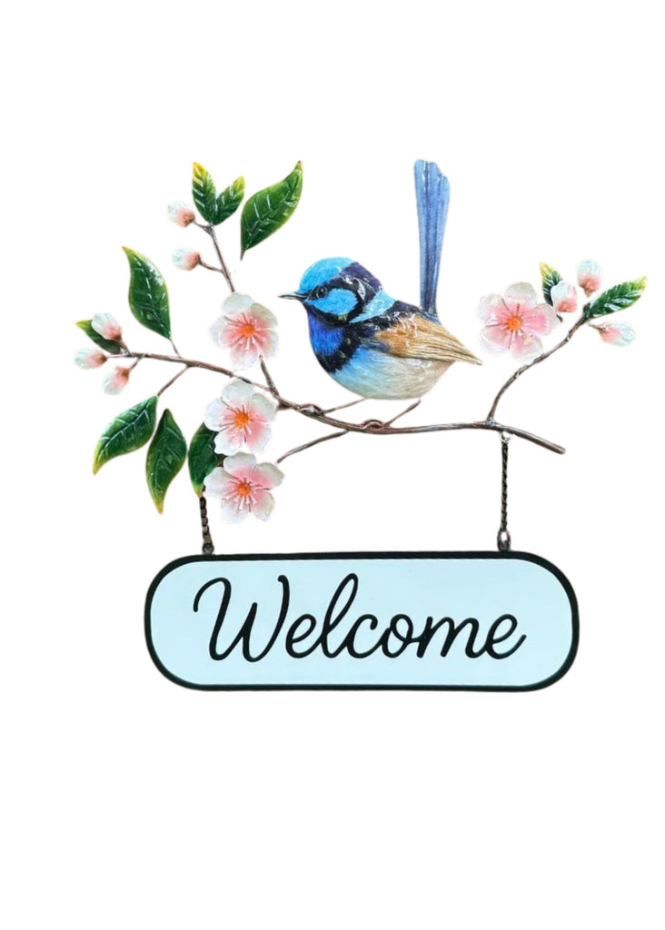 Blue Wren Welcome Metal Wall Art