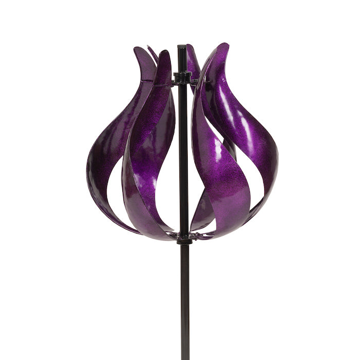 Fuschia Tulip Wind Spinner Metal Garden Ornament