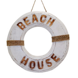 Whitewash Beach House Wooden Life Bouy Wall Art