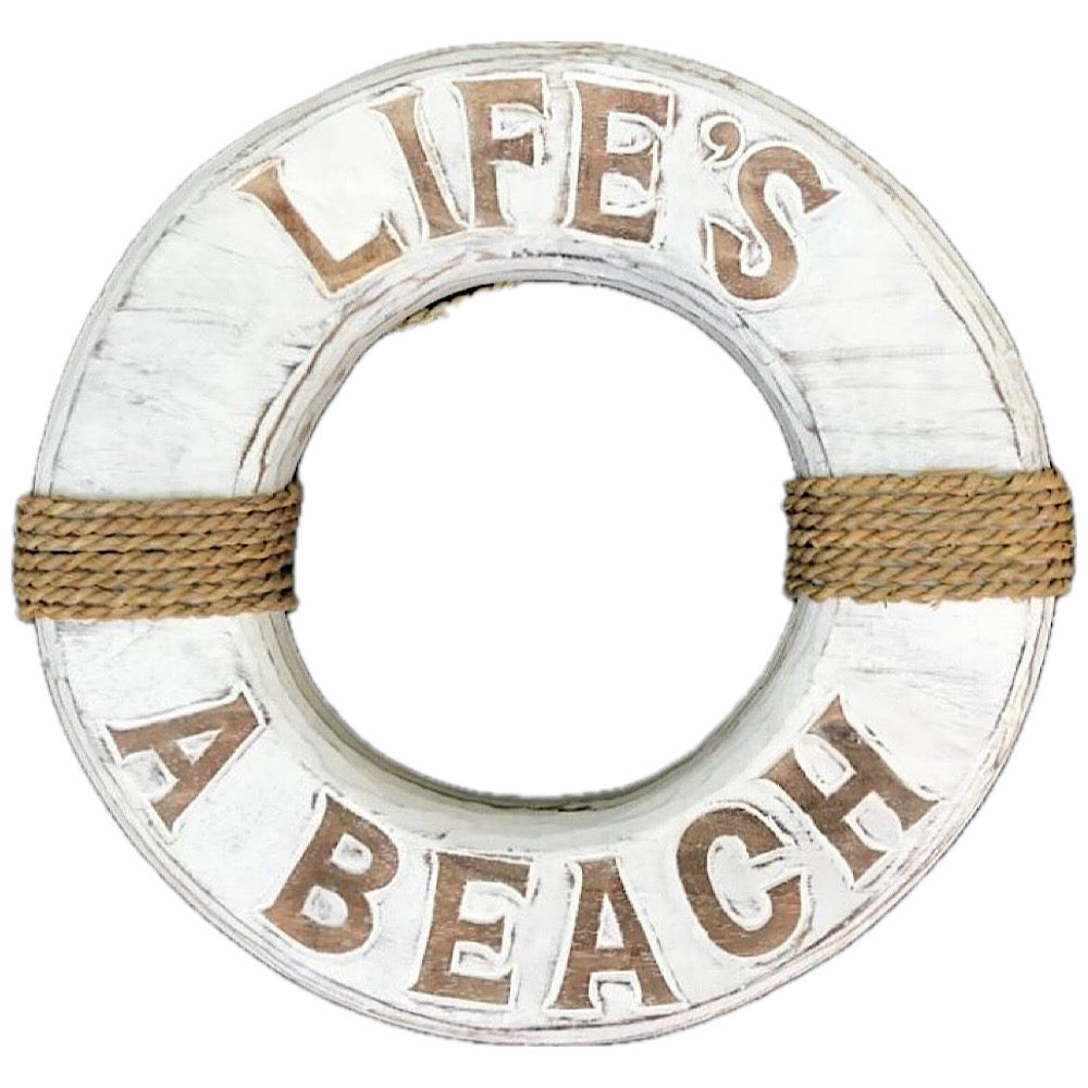 Whitewash Life Beach Wooden Life Bouy Wall Art