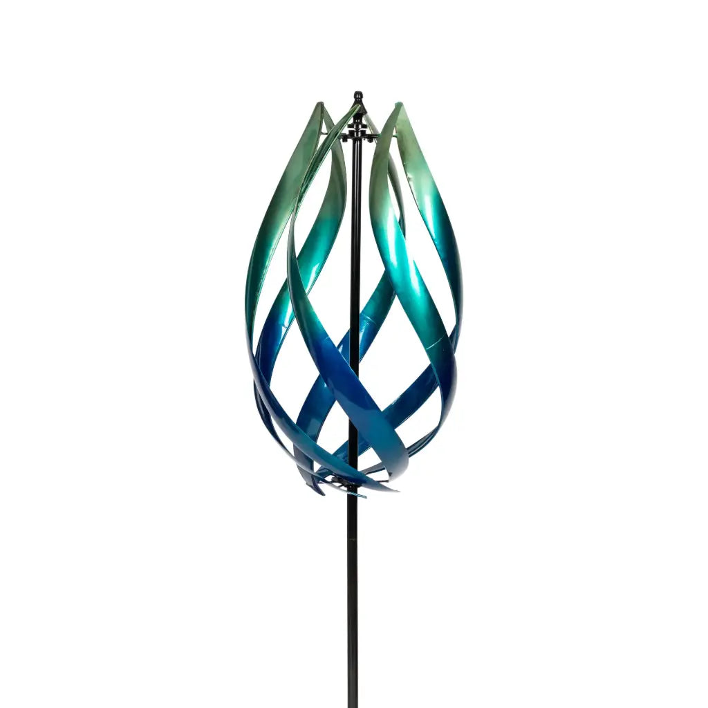 Lotus Blue Metal Wind Spinner Metal Garden Art