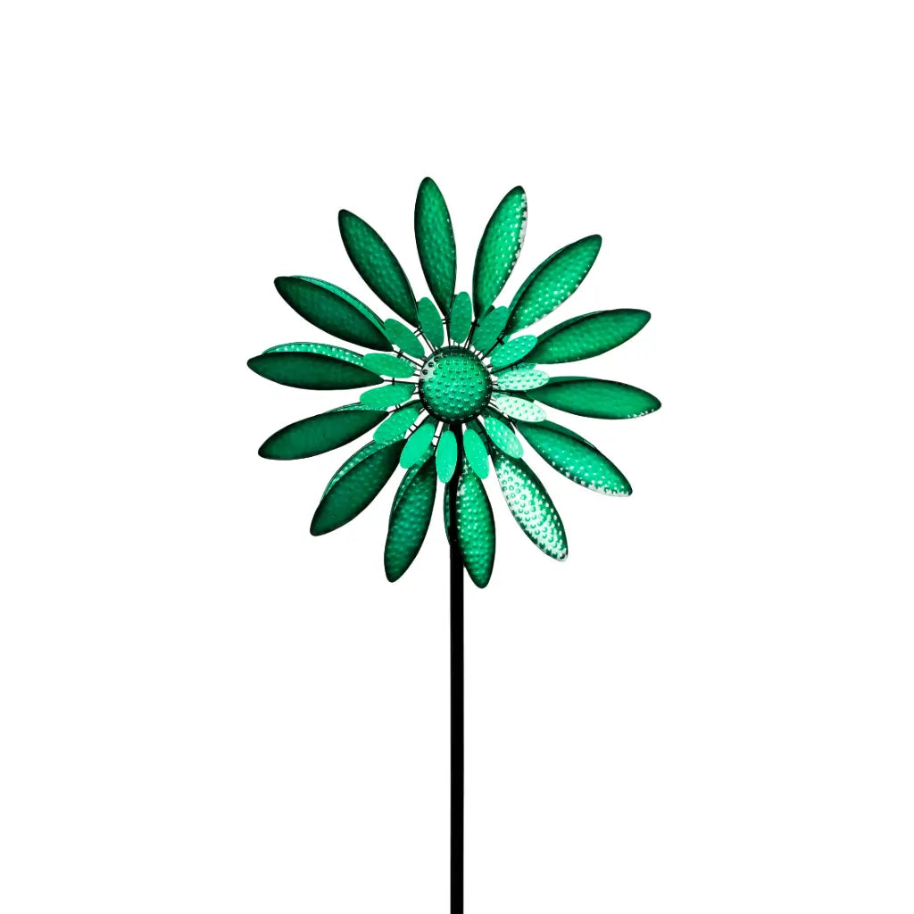 Daisy Green Metal Wind Spinner Metal Garden Art