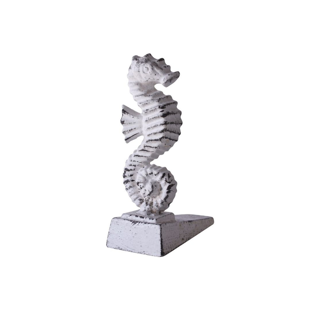 White Distressed Cast Iron Sea Horse Door Stop