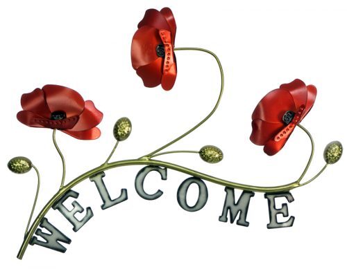 Red Poppy Welcome Metal Wall
