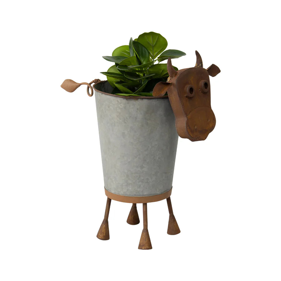 Rustic Metal Cow Planter Metal Garden Art