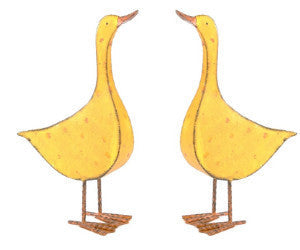 Yellow Ducks Large Metal Garden Decor Set 2