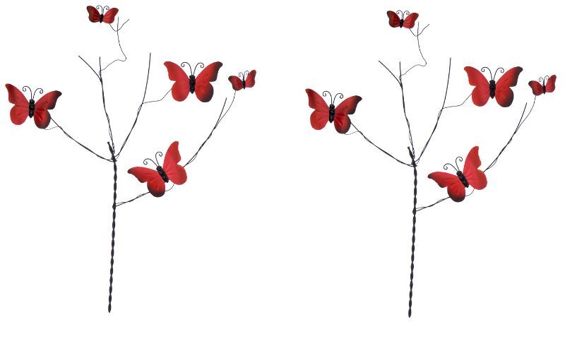 Metal Red Butterfly Spray Garden Stakes Set 2