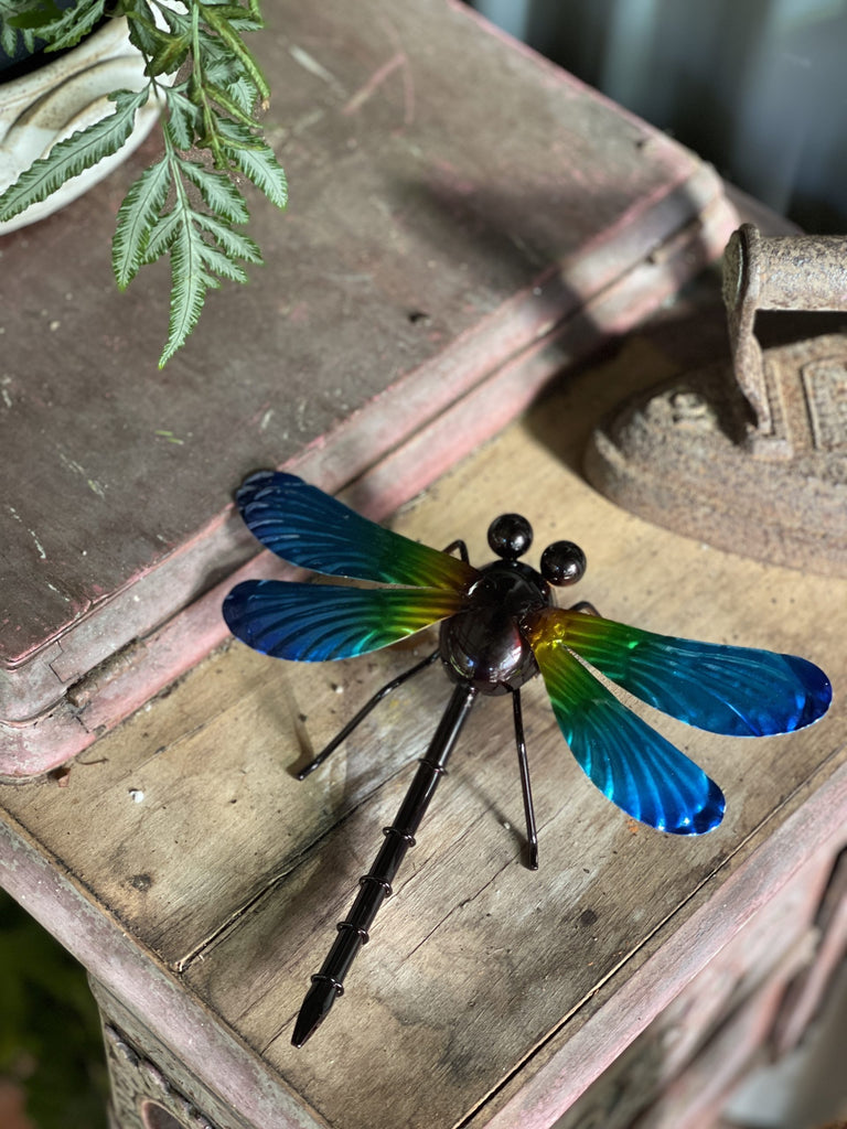 Blue Metal Dragonfly Wall Hanging Small Set 2