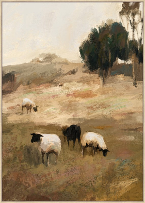 Grazing Sheep Framed Canvas Paint/Print Wall Art