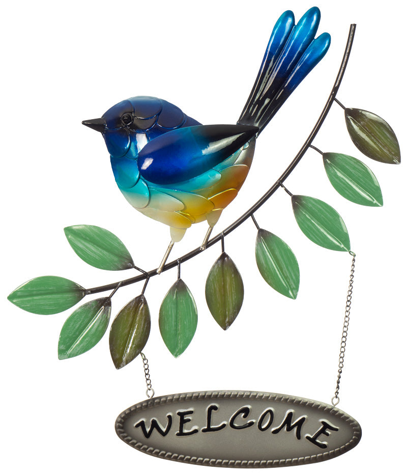 Blue Wren Bird Welcome Metal Wall Art
