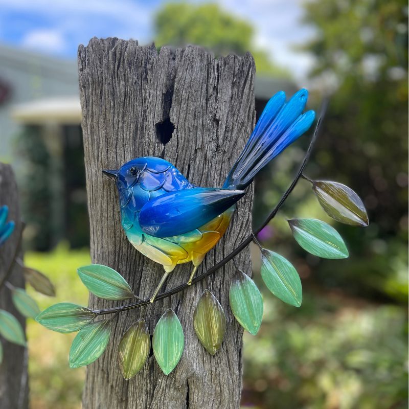 Blue Wren Bird Metal Wall Art