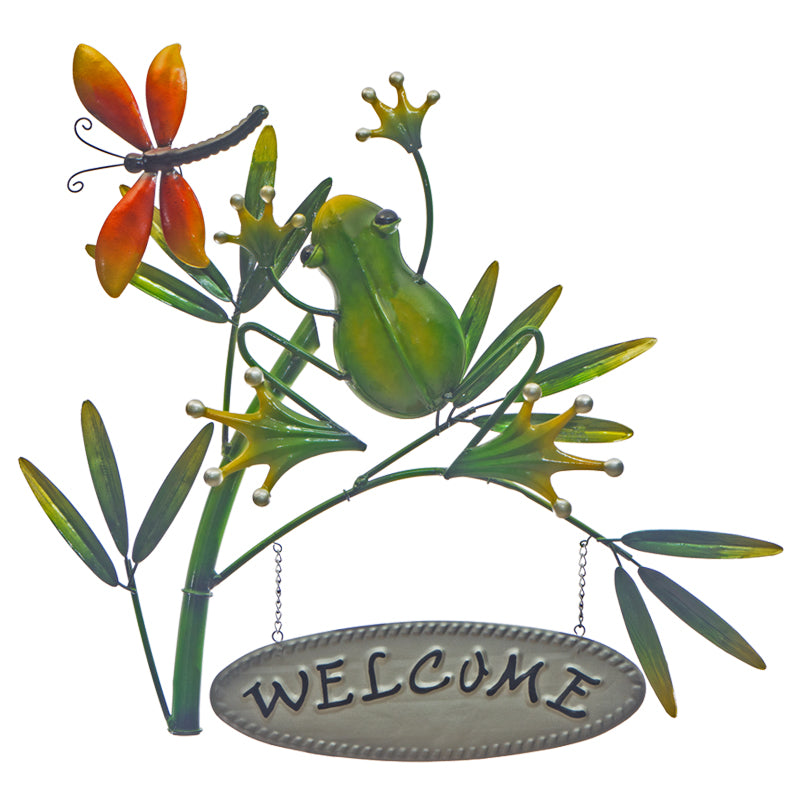 Frog Dragonfly Welcome Metal Wall Art