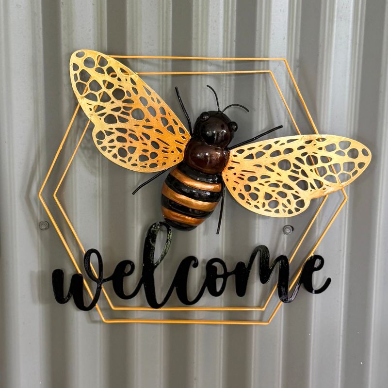 Honeycomb Bee Welcome Metal Wall Art