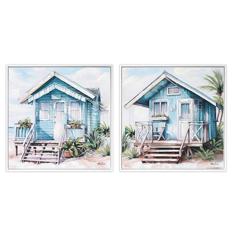 Large Blue Beach Shack Canvas Print Wall Art