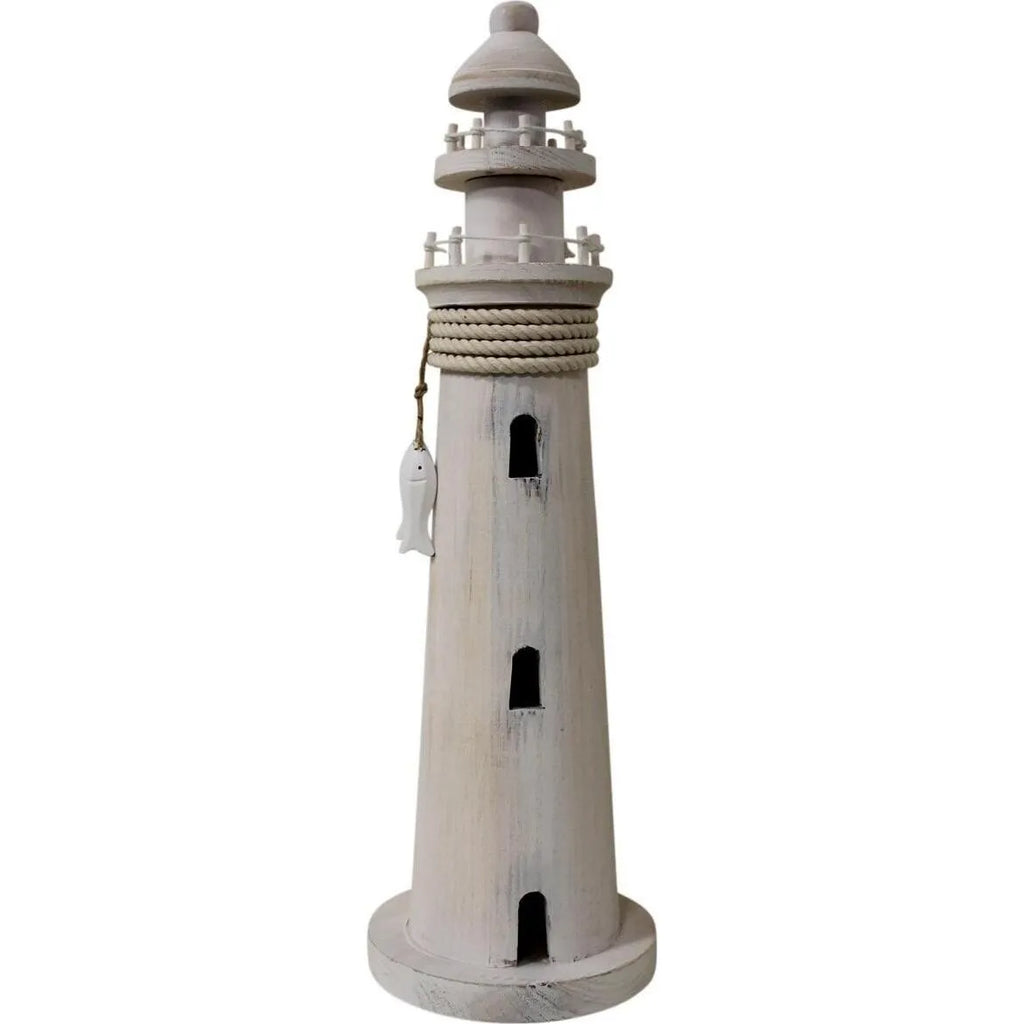 Large Whitewash Lighthouse Wooden Ornament