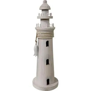 Medium Whitewash Lighthouse Wooden Ornament