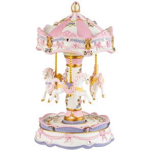 Poly Resin Pink Carousel Music Box