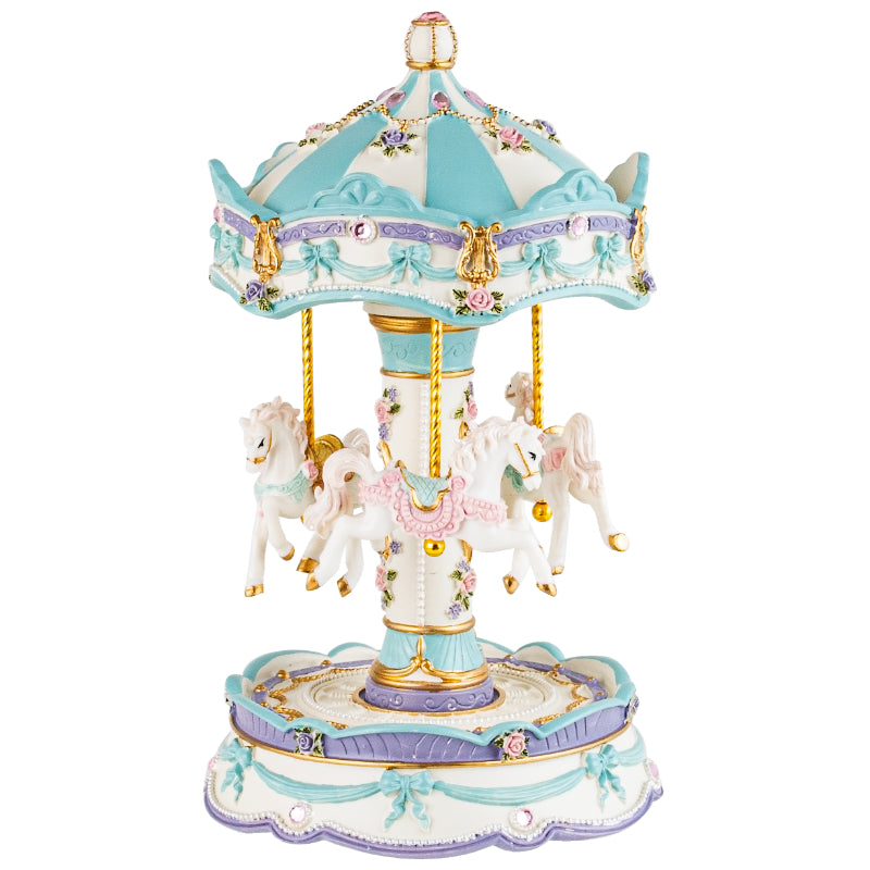 Poly Resin Blue Carousel Music Box