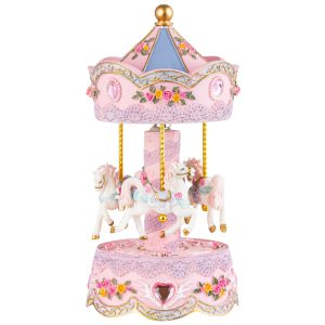 Poly Resin Sweet Pink Carousel Music Box