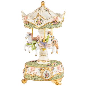 Poly Resin Green Carousel Music Box