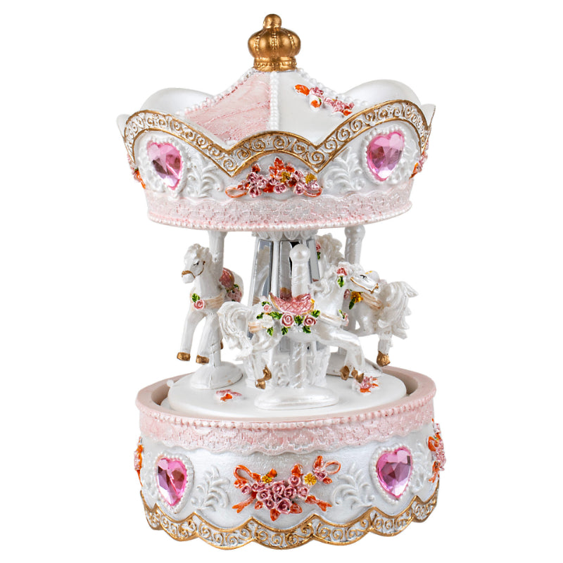 Poly Resin Jewel Heart Carousel Music Box