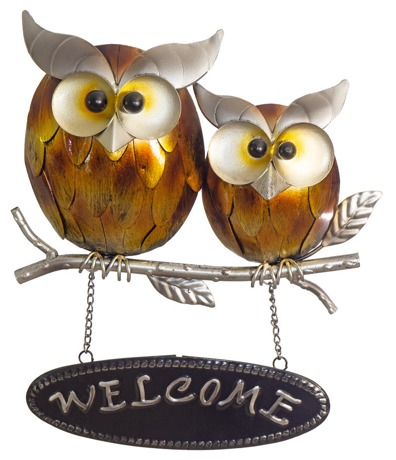 Welcome Owl Duo Metal Wall Art