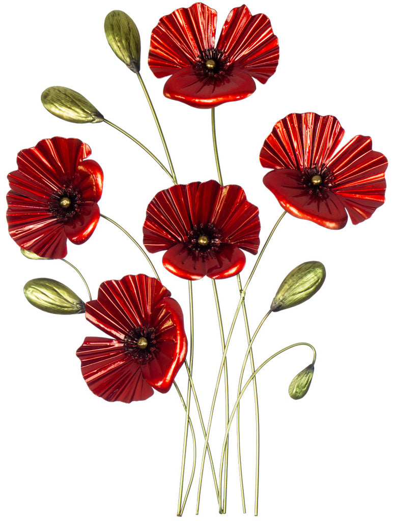 Red Poppy Bouquet Metal Wall Art
