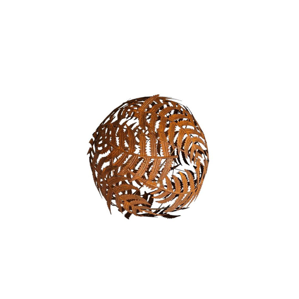 Small Fern Rusted Ball Metal Garden Art