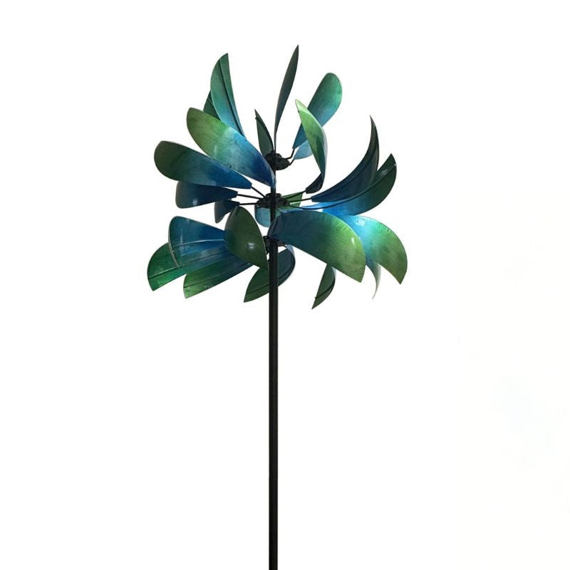 Ocean Blue Leaf Metal Wind Spinner Metal Garden Art
