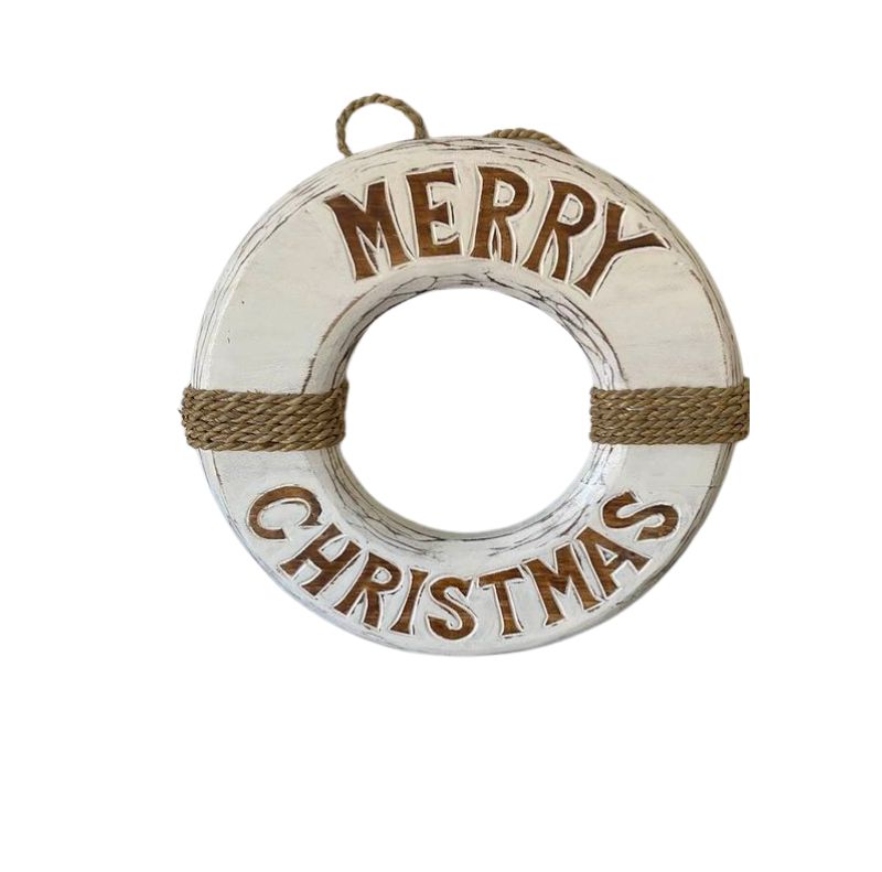 Whitewash Merry Christmas Wooden Life Bouy Wall Art