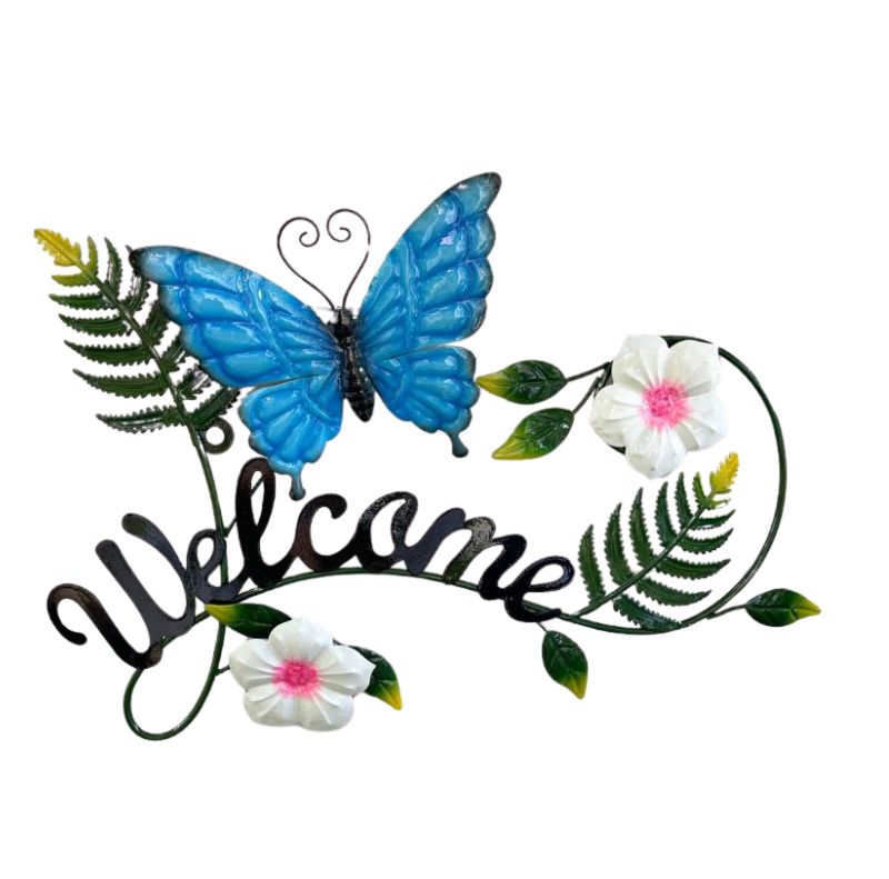 Butterfly Fern Welcome Metal Wall Art