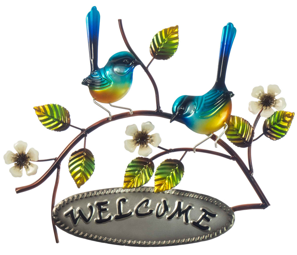 Welcome Blue Wrens Metal Wall Art