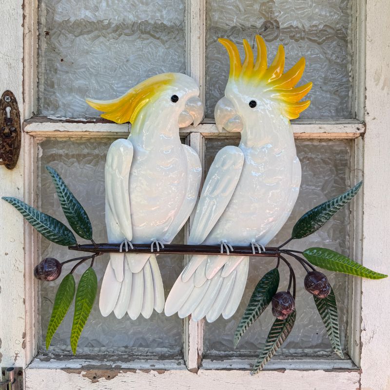 White Cockatoo Duo Metal Wall Art
